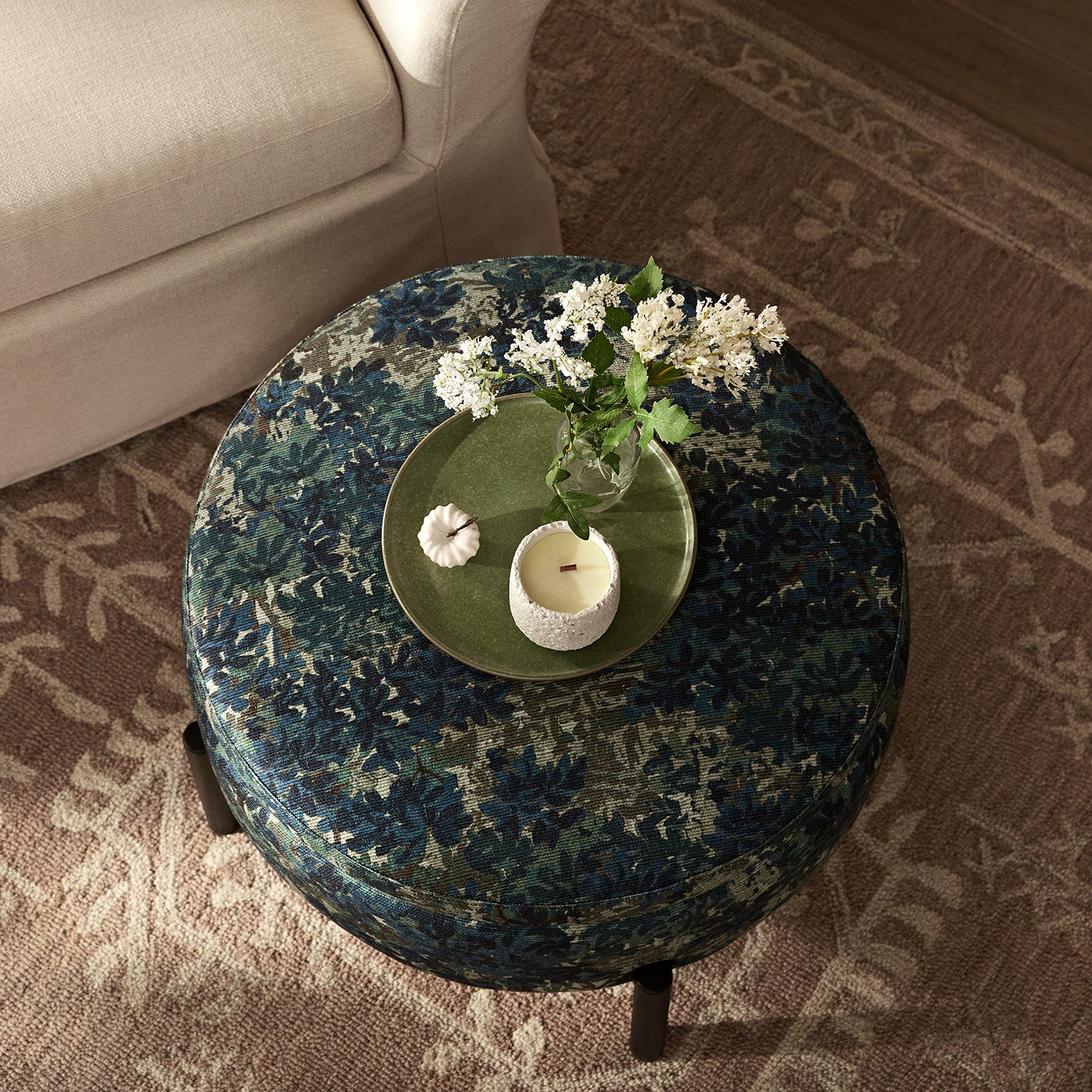 Amboise Round Storage Pouffe, Julien Linen Blend