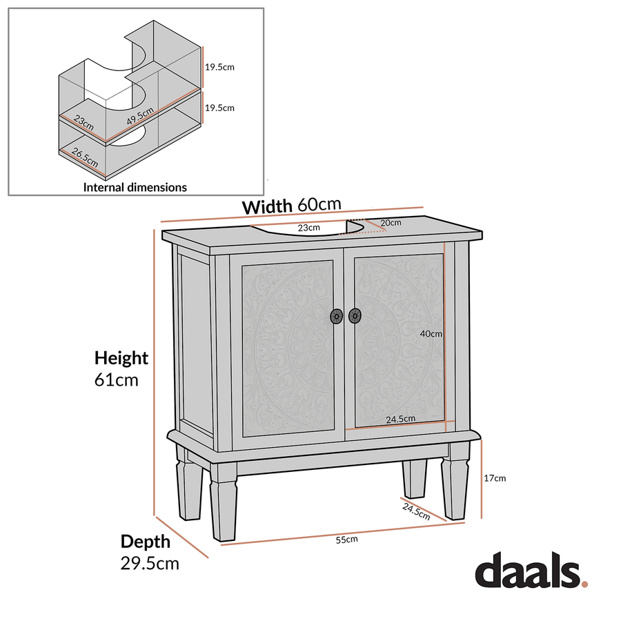 Chantilly Whitewashed Carved Bathroom Undersink Unit