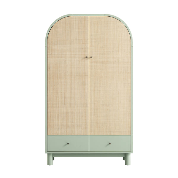 Maude Large Storage Cabinet, Muted Pistachio Ash with Raffia