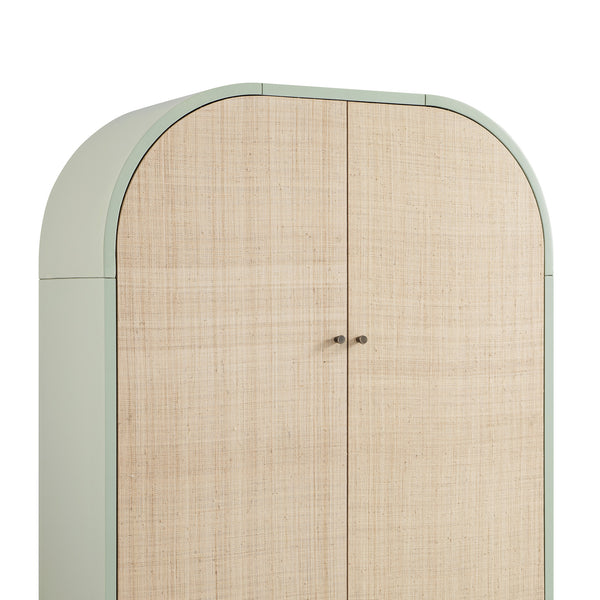 Maude Large Storage Cabinet, Muted Pistachio Ash with Raffia