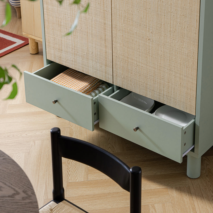 Maude Large Storage Cabinet, Muted Pistachio Ash with Raffia
