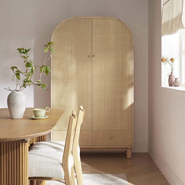 Maude Large Storage Cabinet, Natural Ash with Raffia