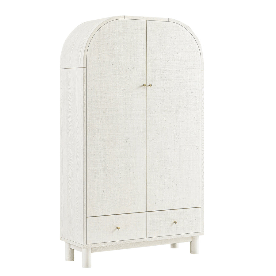 Maude Large Storage Cabinet, Washed White Ash with Raffia
