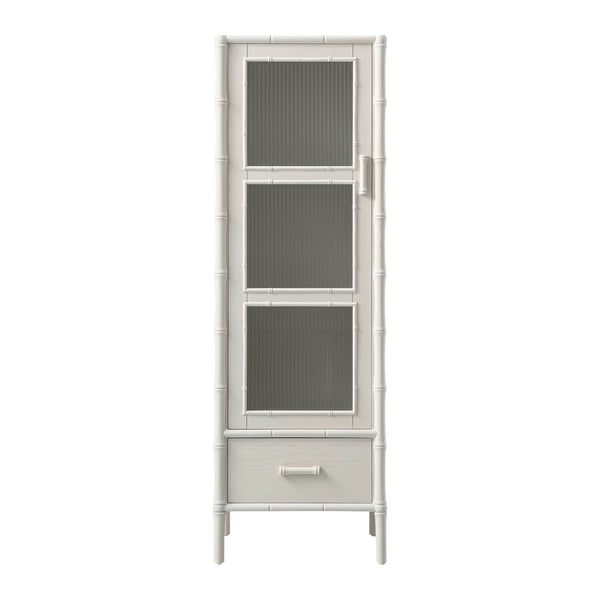 Elstowe Faux Bamboo and Fluted Glass 1-Door Cabinet, Shaded White