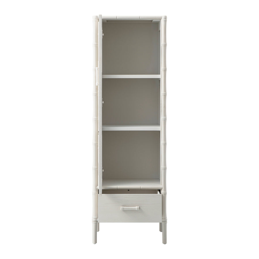 Elstowe Faux Bamboo and Fluted Glass 1-Door Cabinet, Shaded White