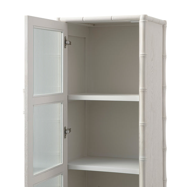 Elstowe Faux Bamboo and Fluted Glass 1-Door Cabinet, Shaded White