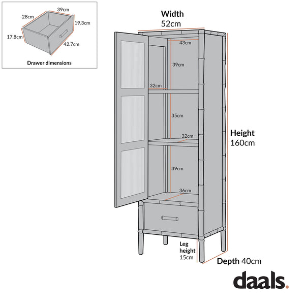 Elstowe Faux Bamboo and Fluted Glass 1-Door Cabinet, Nude Pink