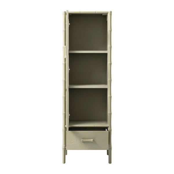 Elstowe Faux Bamboo and Fluted Glass 1-Door Cabinet, Sage Green
