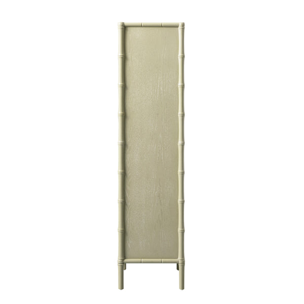 Elstowe Faux Bamboo and Fluted Glass 1-Door Cabinet, Sage Green