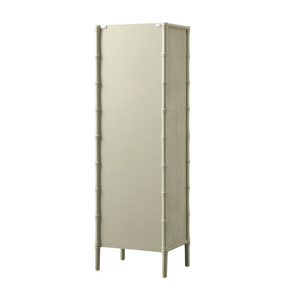 Elstowe Faux Bamboo and Fluted Glass 1-Door Cabinet, Sage Green