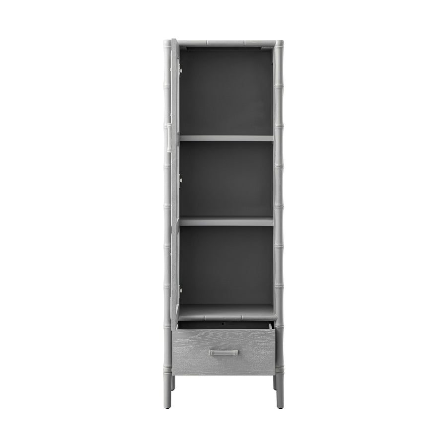 Elstowe Faux Bamboo and Fluted Glass 1-Door Cabinet, Warm Grey