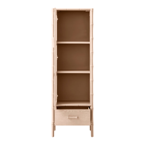 Elstowe Faux Bamboo and Fluted Glass 1-Door Cabinet, Nude Pink