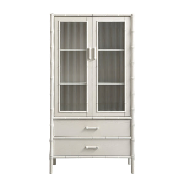 Elstowe Faux Bamboo and Fluted Glass 2-Door Cabinet, Shaded White