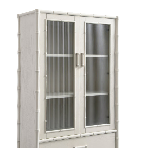 Elstowe Faux Bamboo and Fluted Glass 2-Door Cabinet, Shaded White