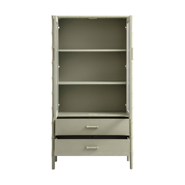 Elstowe Faux Bamboo and Fluted Glass 2-Door Cabinet, Sage Green