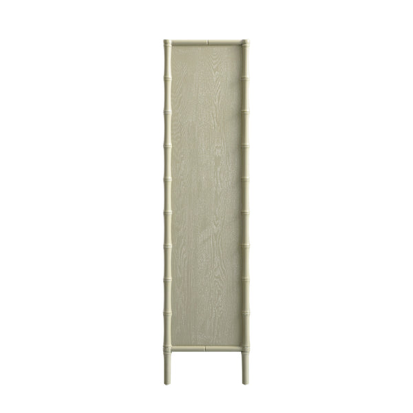 Elstowe Faux Bamboo and Fluted Glass 2-Door Cabinet, Sage Green