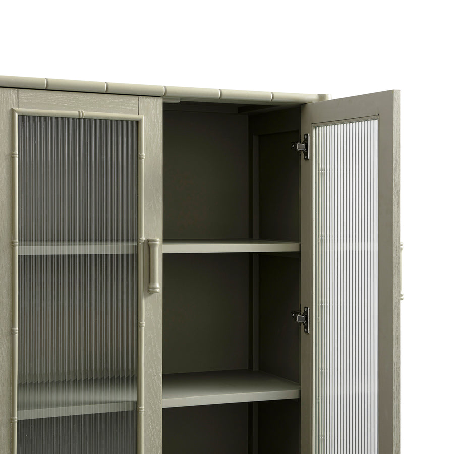 Elstowe Faux Bamboo and Fluted Glass 2-Door Cabinet, Sage Green