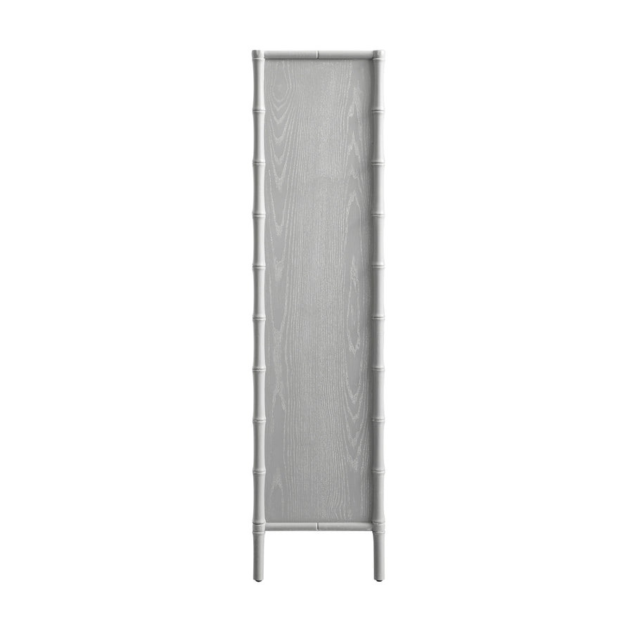 Elstowe Faux Bamboo and Fluted Glass 2-Door Cabinet, Warm Grey
