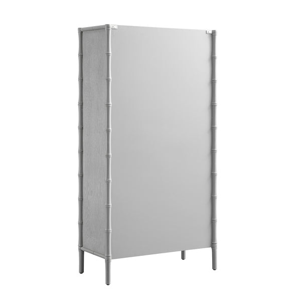 Elstowe Faux Bamboo and Fluted Glass 2-Door Cabinet, Warm Grey