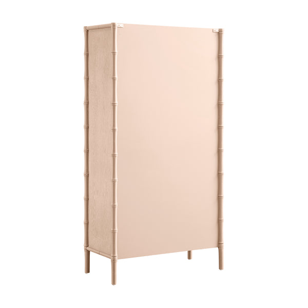 Elstowe Faux Bamboo and Fluted Glass 2-Door Cabinet, Nude Pink