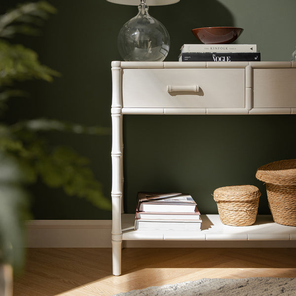 Elstowe Faux Bamboo 2-Drawer Console Table, Shaded White
