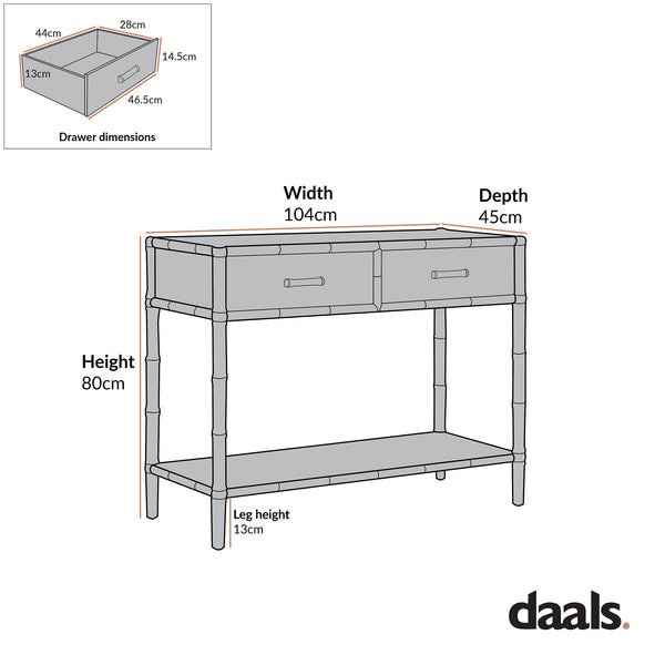 Elstowe Faux Bamboo 2-Drawer Console Table, Nude Pink