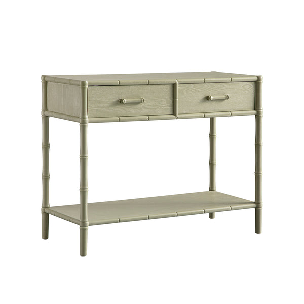 Elstowe Faux Bamboo 2-Drawer Console Table, Sage Green