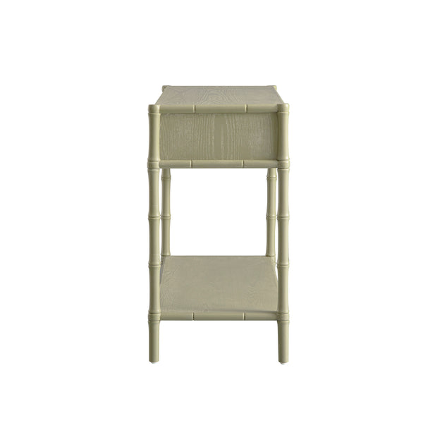Elstowe Faux Bamboo 2-Drawer Console Table, Sage Green