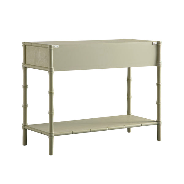 Elstowe Faux Bamboo 2-Drawer Console Table, Sage Green