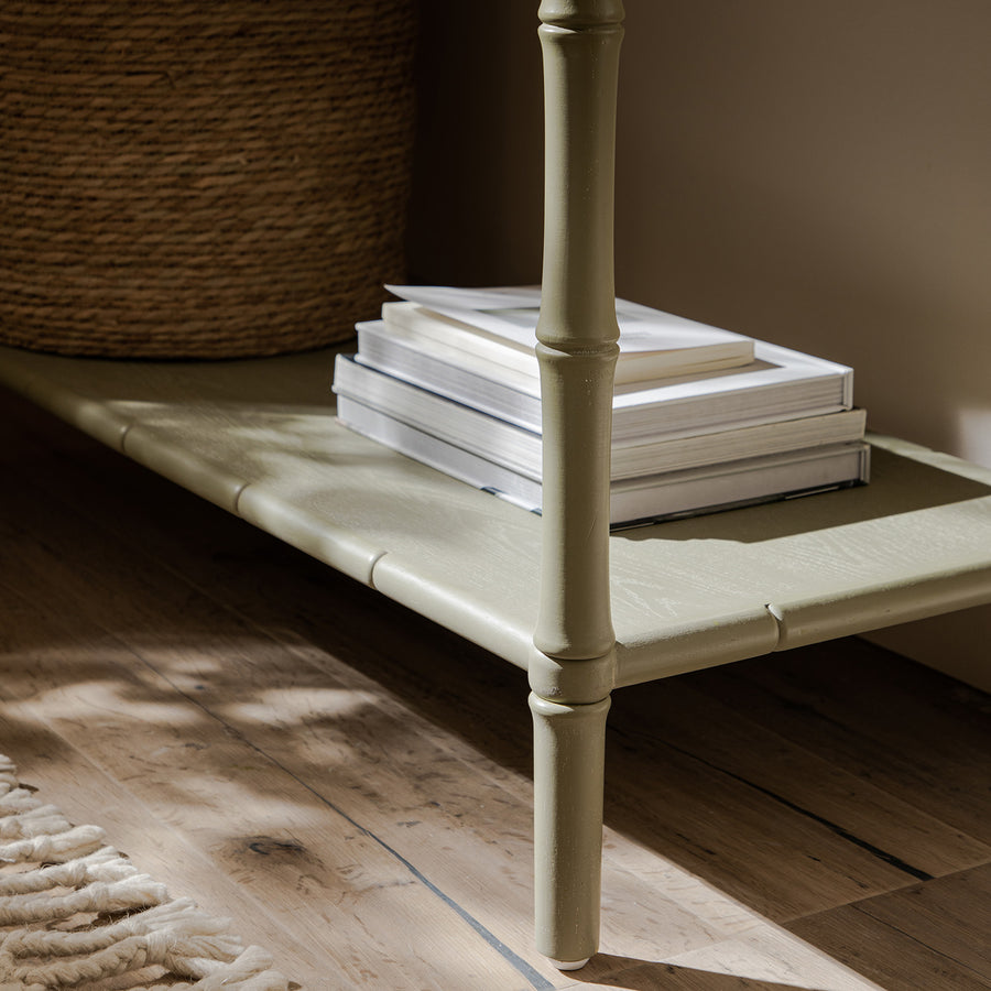 Elstowe Faux Bamboo 2-Drawer Console Table, Sage Green