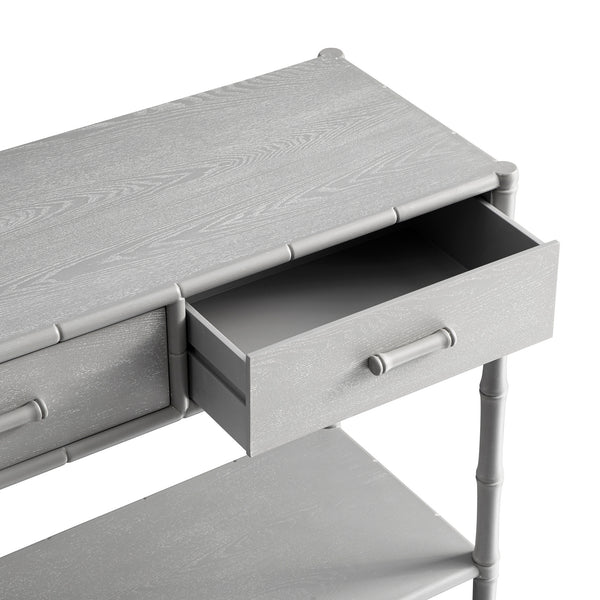 Elstowe Faux Bamboo 2-Drawer Console Table, Warm Grey