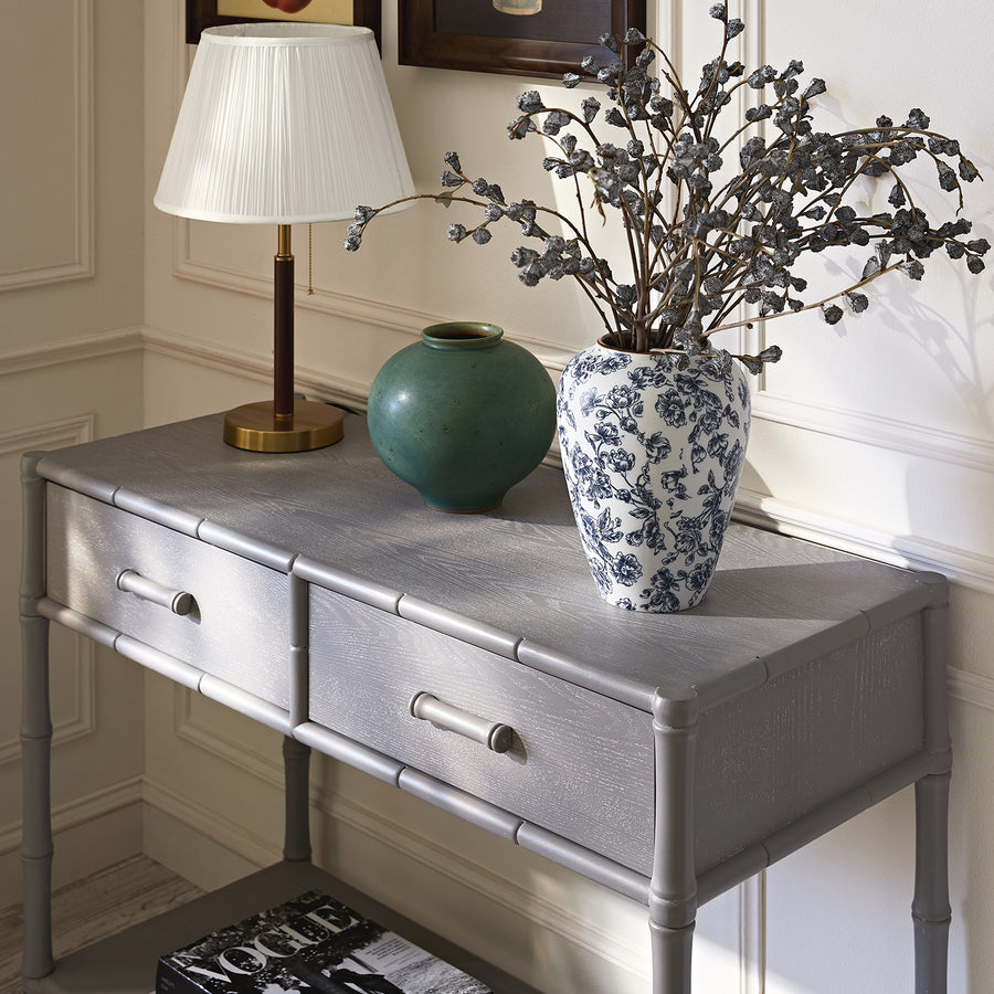 Elstowe Faux Bamboo 2-Drawer Console Table, Warm Grey