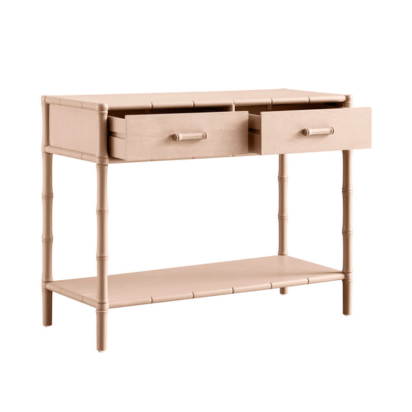 Elstowe Faux Bamboo 2-Drawer Console Table, Nude Pink