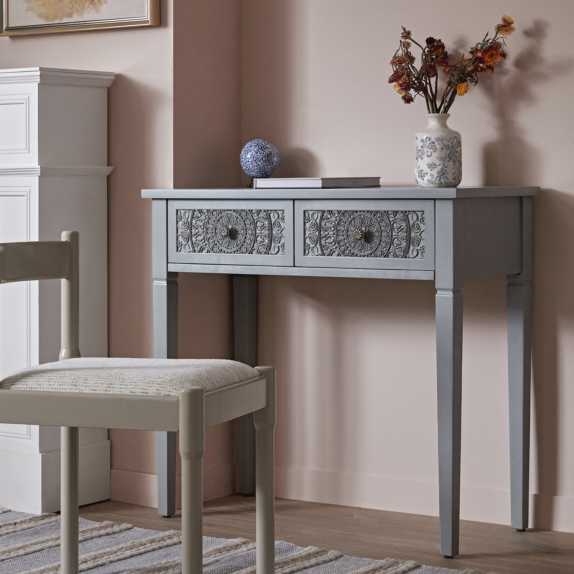 Chantilly Mid Grey Carved Console/ Dressing Table | daals Chantilly Mid Grey Carved Console/ Dressing Table | daals