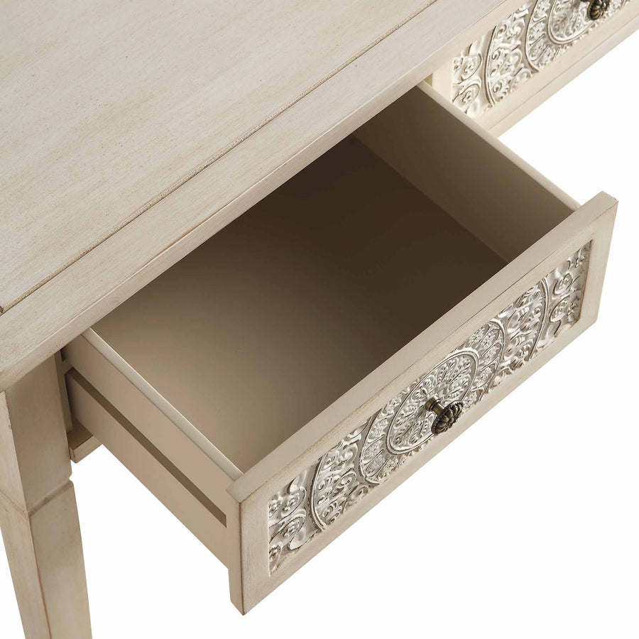 Chantilly Whitewashed Carved Console/ Dressing Table