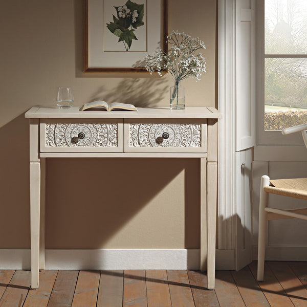 Chantilly Whitewashed Carved Console/ Dressing Table