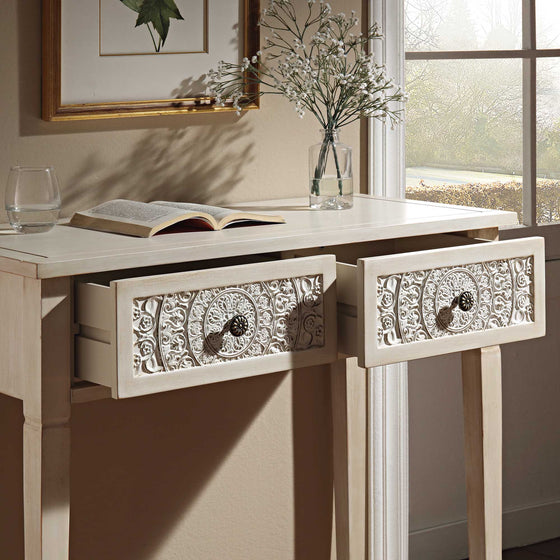 Chantilly Whitewashed Carved Console/ Dressing Table