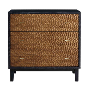 Bianca Chip Carved 3 Drawer Chest, Antique Bronze & Black