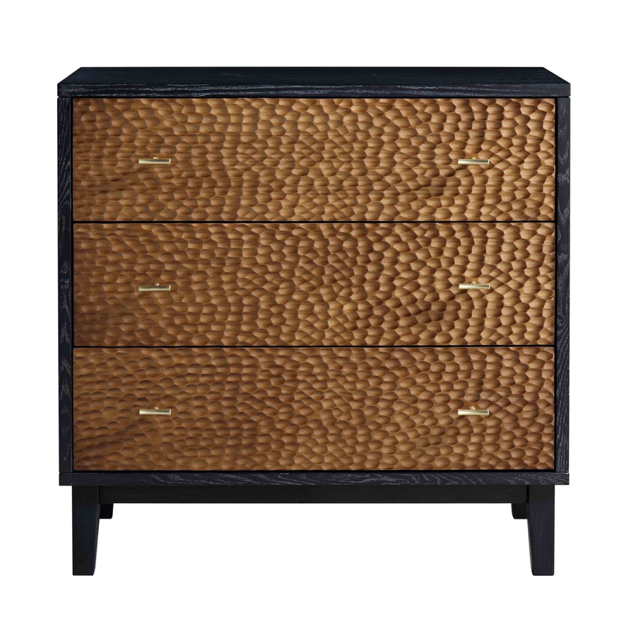 Bianca Chip Carved 3 Drawer Chest, Antique Bronze & Black