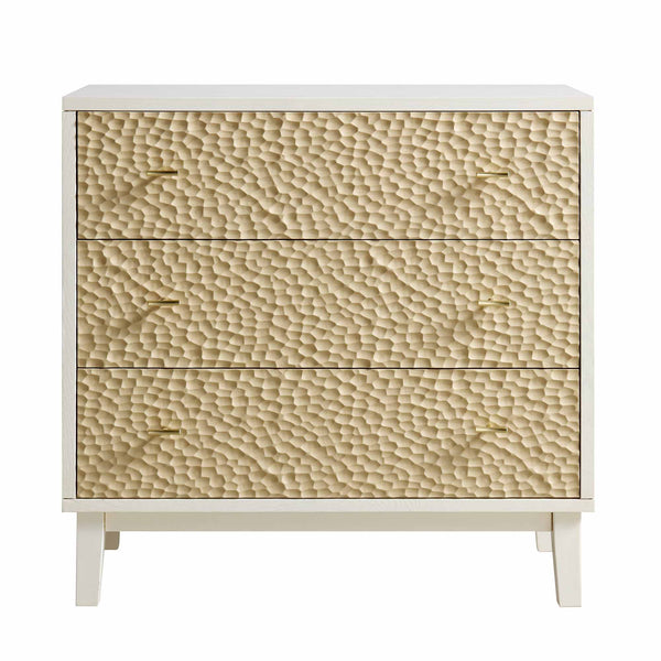 Bianca Chip Carved 3 Drawer Chest, Sand Beige & Ivory