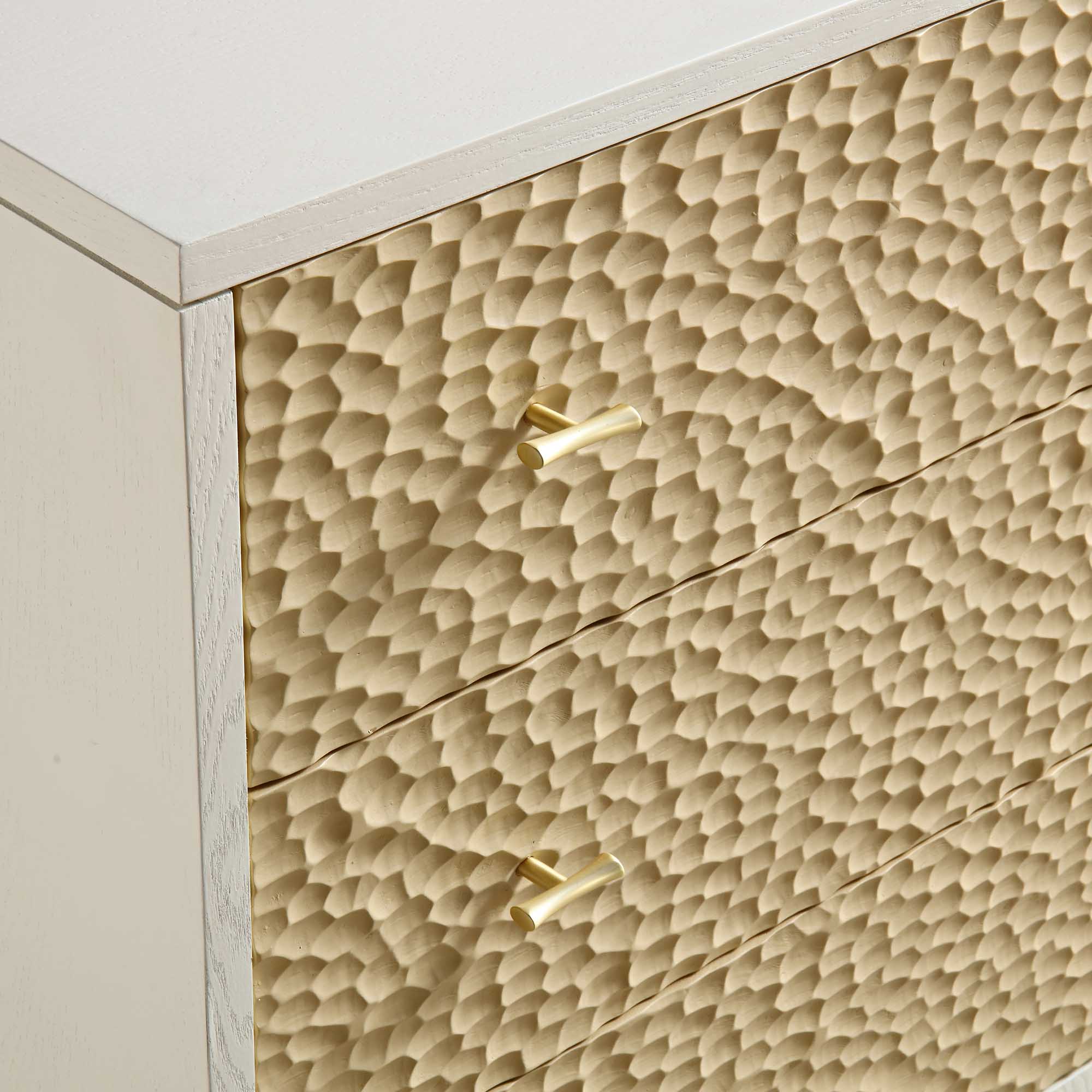 Bianca Chip Carved 3 Drawer Chest, Sand Beige & Ivory