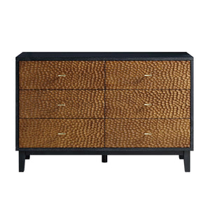 Bianca Chip Carved 6 Drawer Chest, Antique Bronze & Black