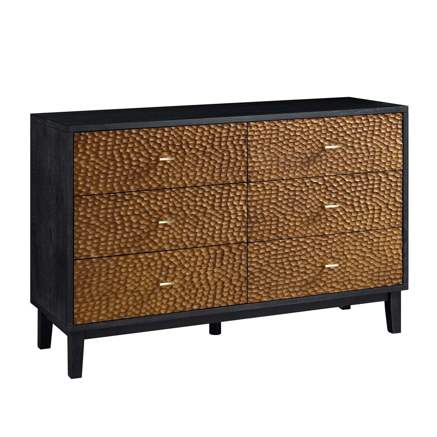 Bianca Chip Carved 6 Drawer Chest, Antique Bronze & Black