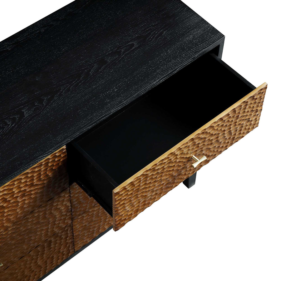 Bianca Chip Carved 6 Drawer Chest, Antique Bronze & Black