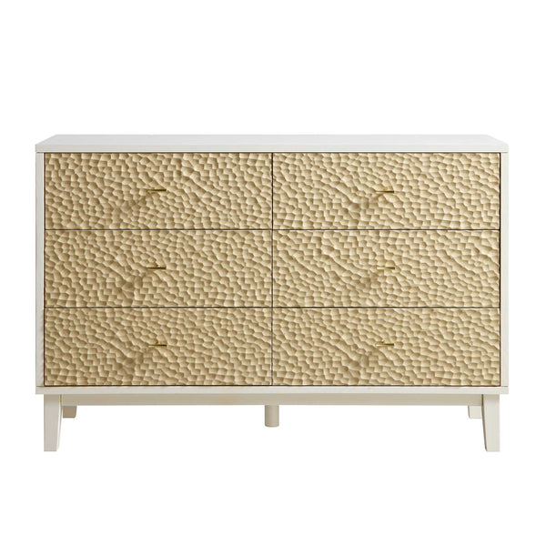Bianca Chip Carved 6 Drawer Chest, Sand Beige & Ivory