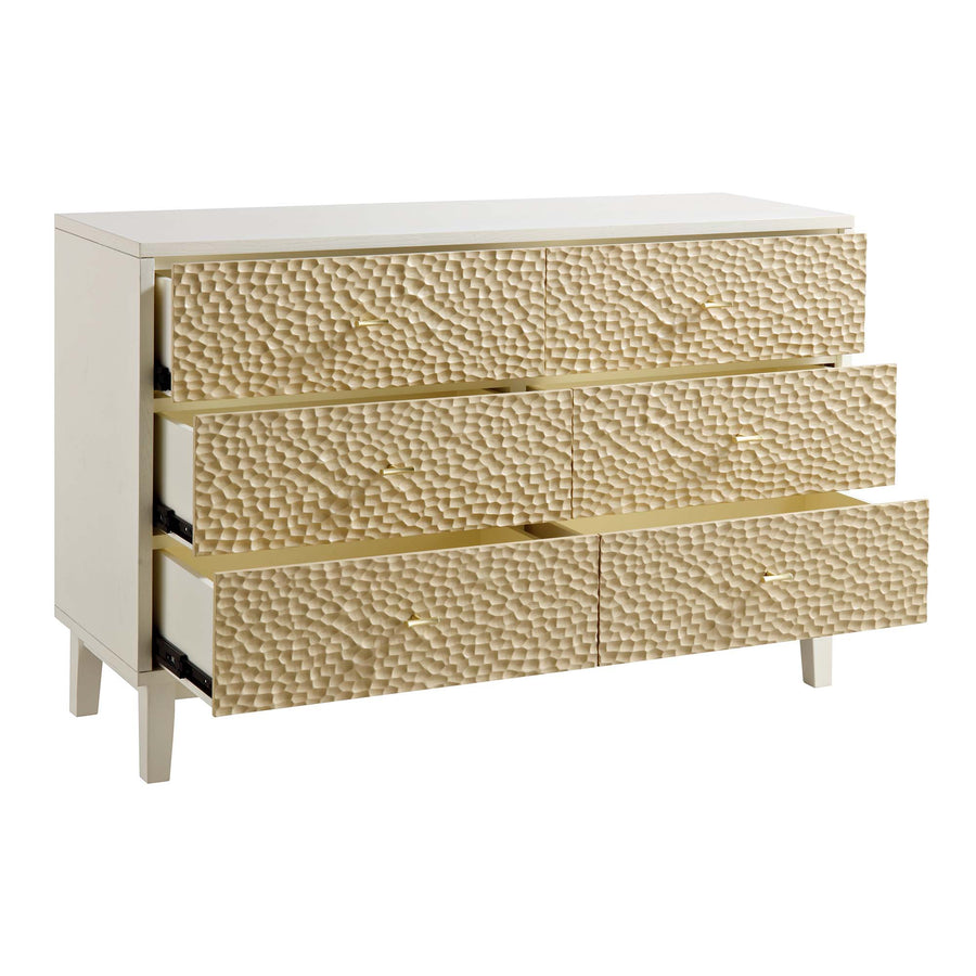 Bianca Chip Carved 6 Drawer Chest, Sand Beige & Ivory