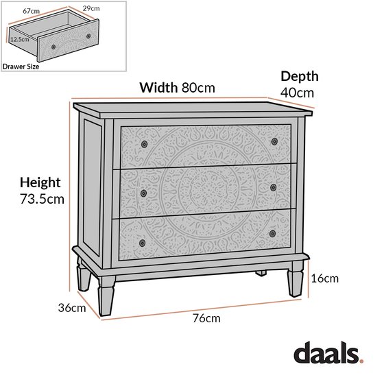 Chantilly Whitewashed Carved 3 Drawer Chest