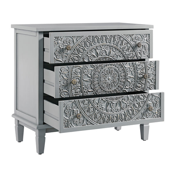 Chantilly Mid Grey Carved 3 Drawer Chest