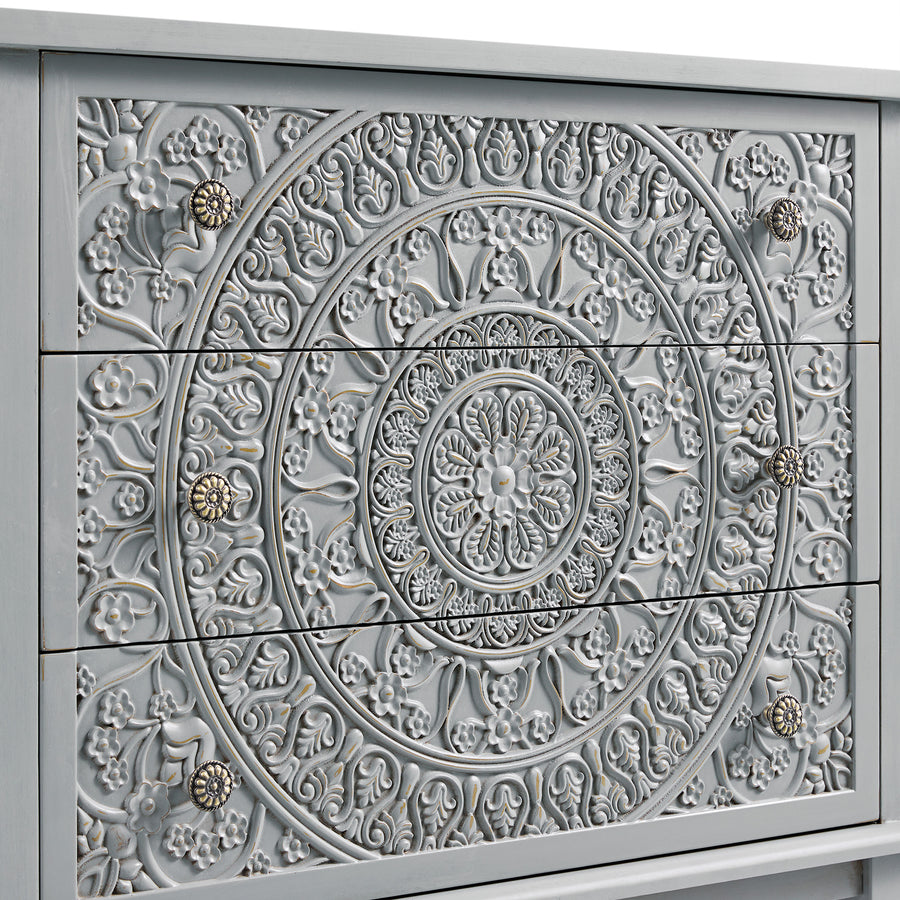 Chantilly Mid Grey Carved 3 Drawer Chest