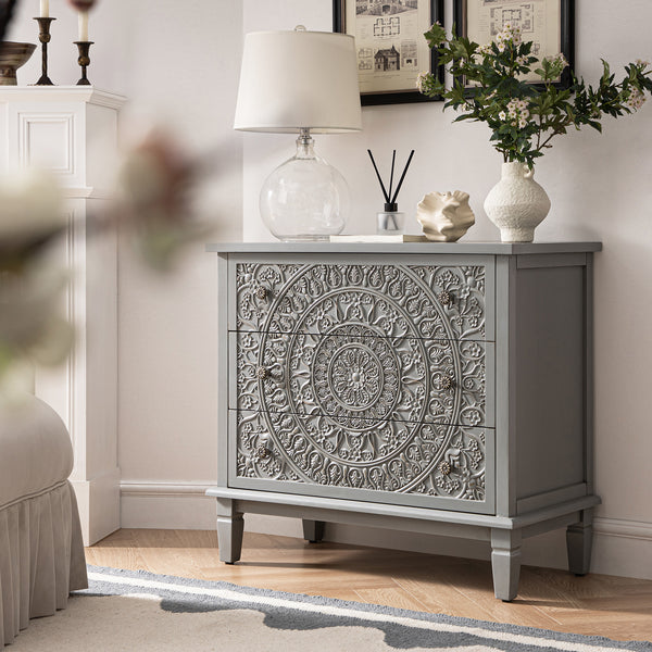 Chantilly Mid Grey Carved 3 Drawer Chest